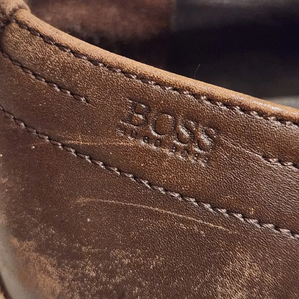 Boss By Hugo Boss Men's Sz 9.5 Remy Oxford Leather Dress Shoes Chocolate Brown